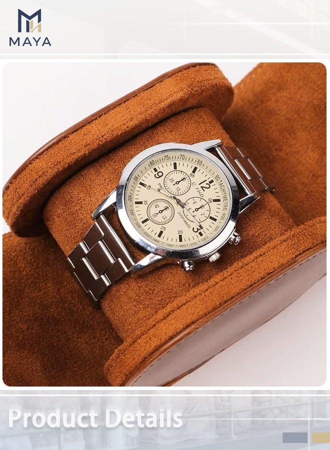 مايا علبة تخزين ساعات فاخرة من الجلد، حافظة ساعة واحدة للسفر، منظم ساعات رجالي للتخزين والعرض، هدية مثالية للذكرى السنوية وأعياد الميلاد. - Image 2